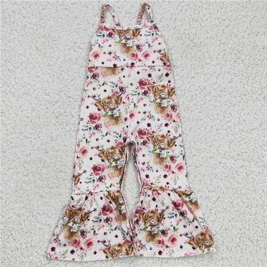 pink flower highland girls jumpsuits kids overalls