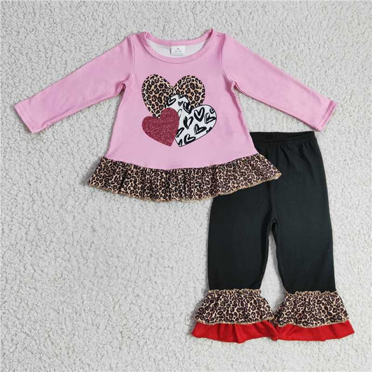 valentine love shirt & black pants girl set