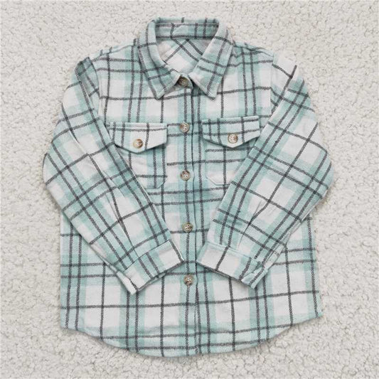 flannel shirt boys long sleeve tops button pockets cardigan