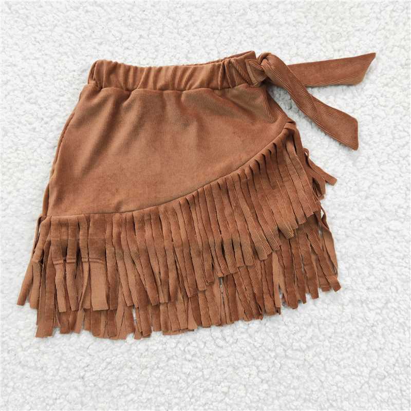 Suede girls half dress tassel skirt western clothes