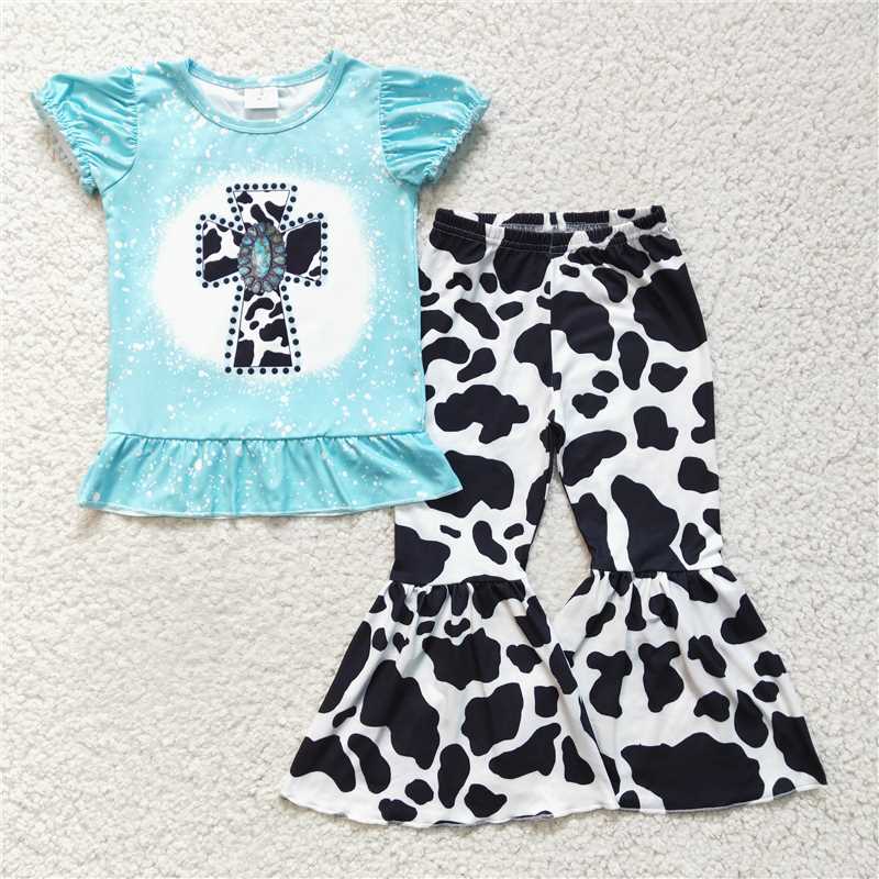 cross shirt cow bell pants easter girls sets