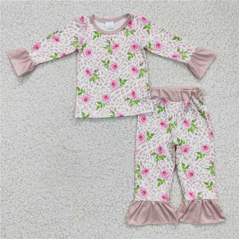 flower 2 pieces girls pajamas sets kids clothes