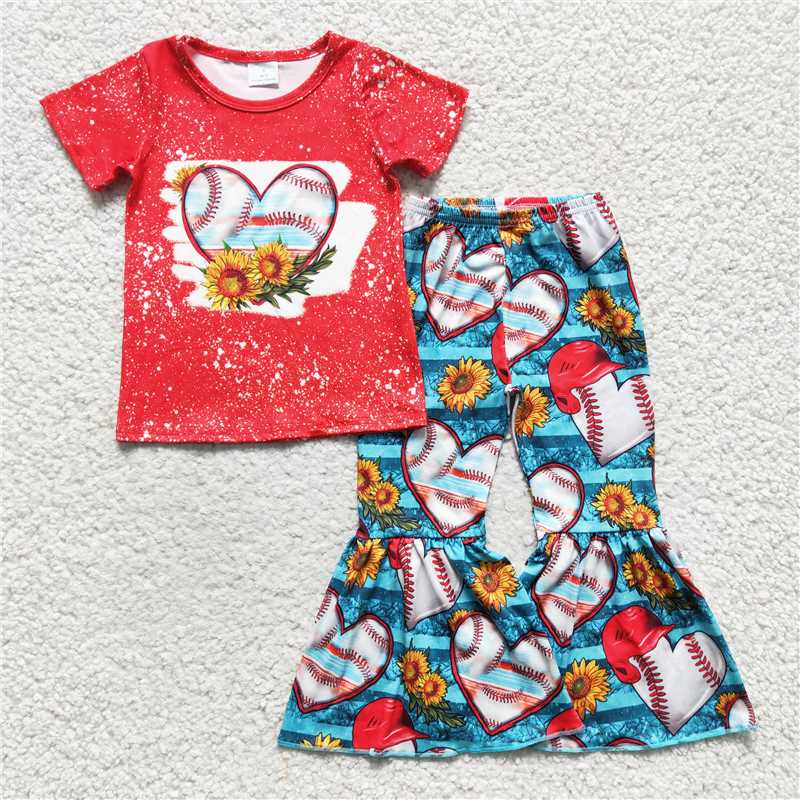 baseball flower shirt & bell pants girl set