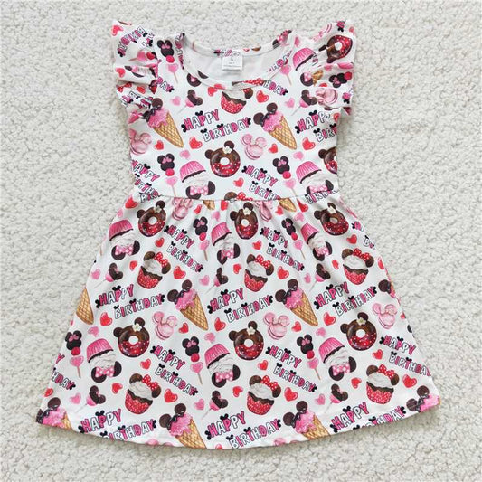 Happy birthday cartoon girl dress kids skirt