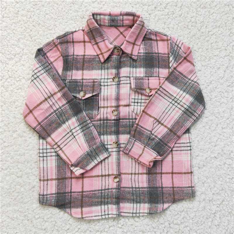 flannel shirt girls tops button pockets cardigan