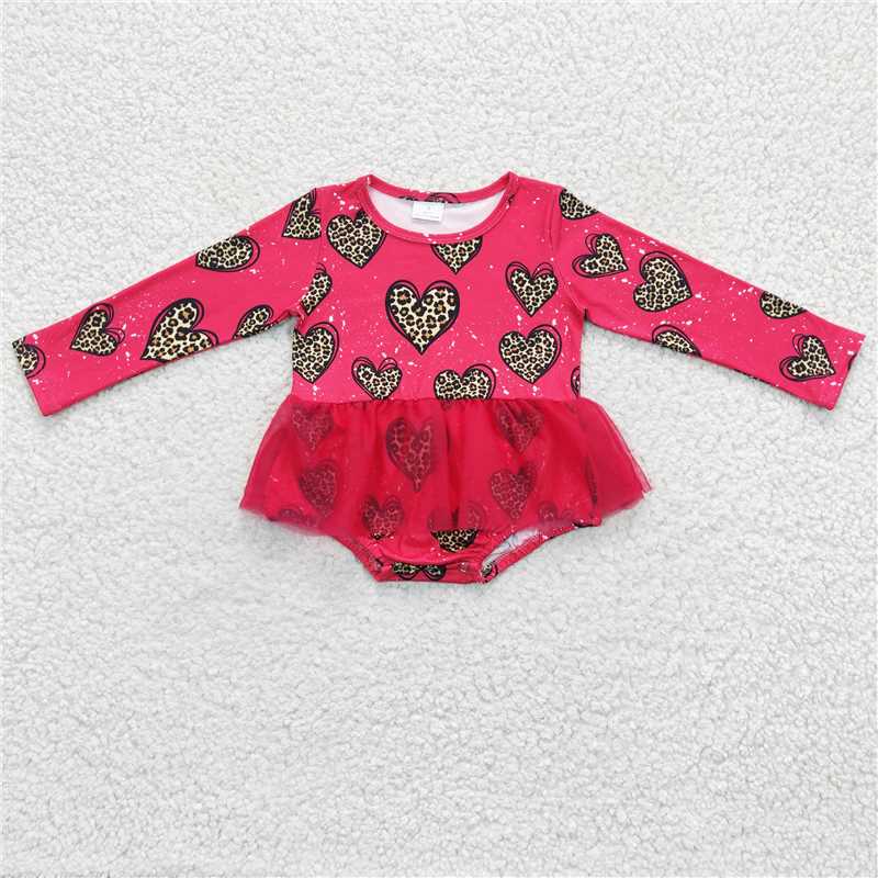 leopard love romper Valentine's Day bubbles with yarn