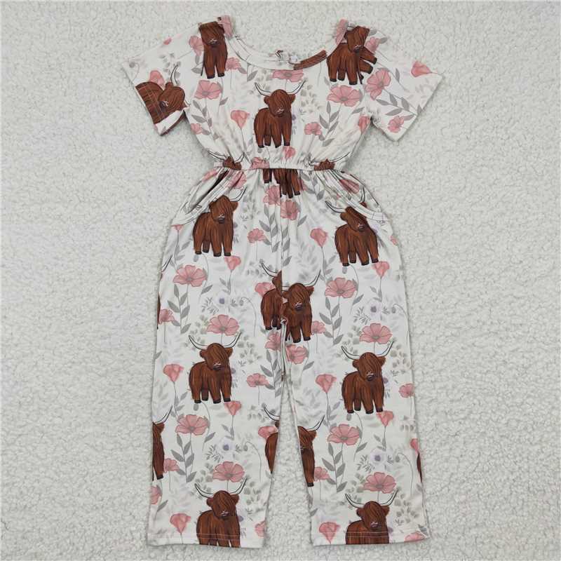 highland cow girls jumpsuits kids romper