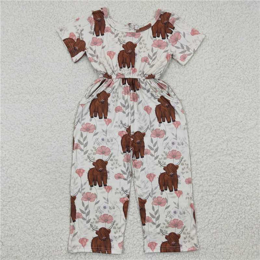 highland cow girls jumpsuits kids romper