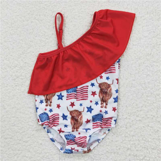 july 4th highland cow girls swimsuit bathing suit