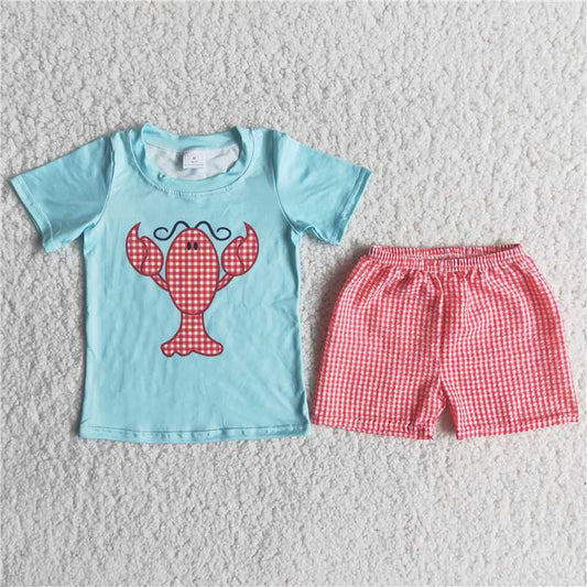 lobster boys summer sets short sleeve shirt and shorts 2pcs suit