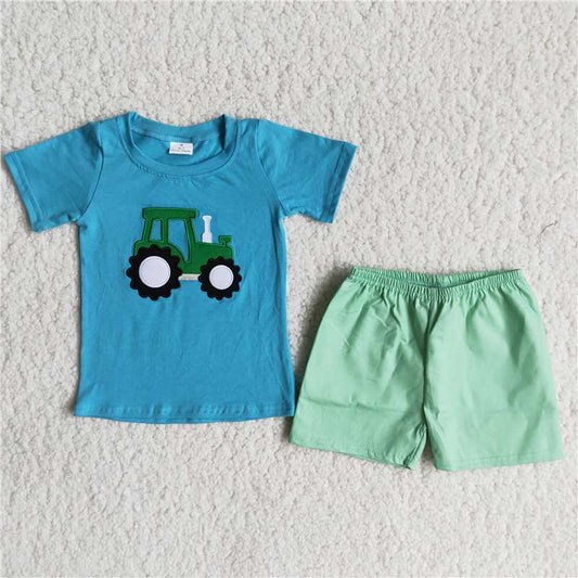 tractor embroidery boys summer sets