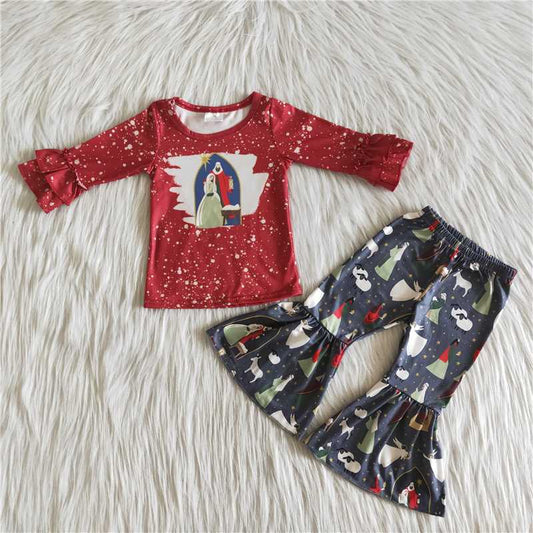 jesus shirt and bell pants 2 pieces girls outfits kids clothes