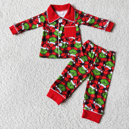 green red Christmas pajamas suit boys grinch outfits fall winter sets