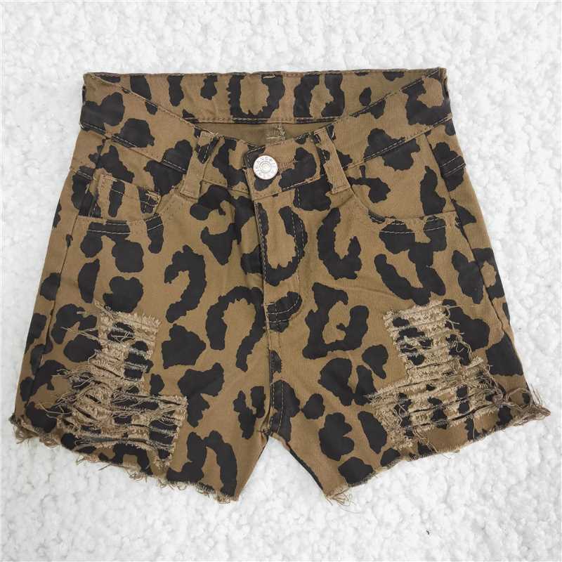 Lovely Leopard print jeans button denim shorts POPULAR