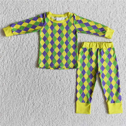 boys fall pajamas suit colored rhombus long sleeve pants 2 pieces outfits winter sets