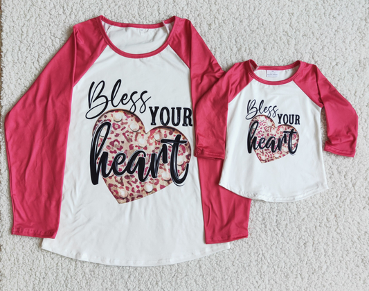 "bless your  heart" mom & me long sleeve t-shirt adult and kids top