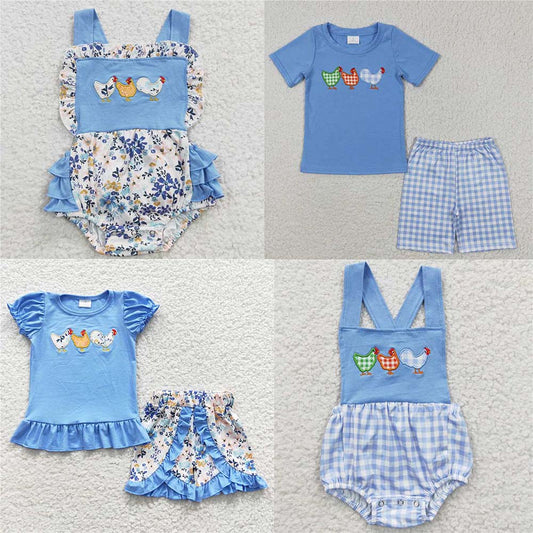 embroidery chicken kids outfits match baby rompers