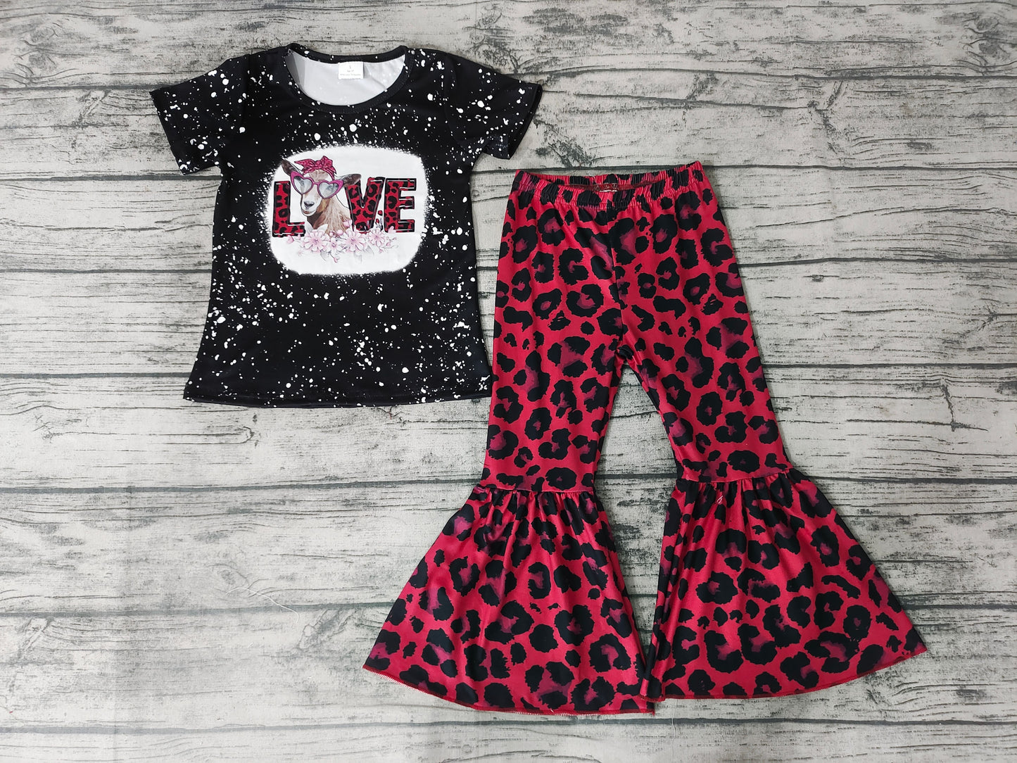 love cow shirt leopard bell set valentine's day girls outfits kid clothes