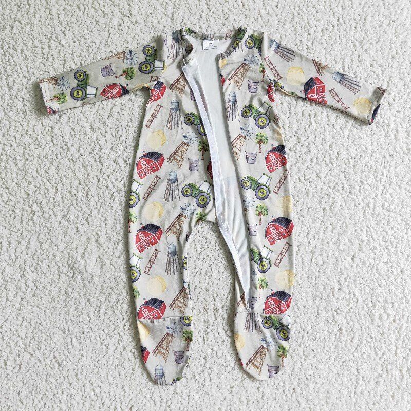 farm Zip Sleeper romper even feet  long sleeve jumpsuit