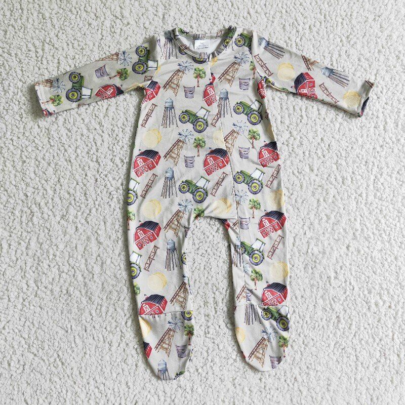 farm Zip Sleeper romper even feet  long sleeve jumpsuit