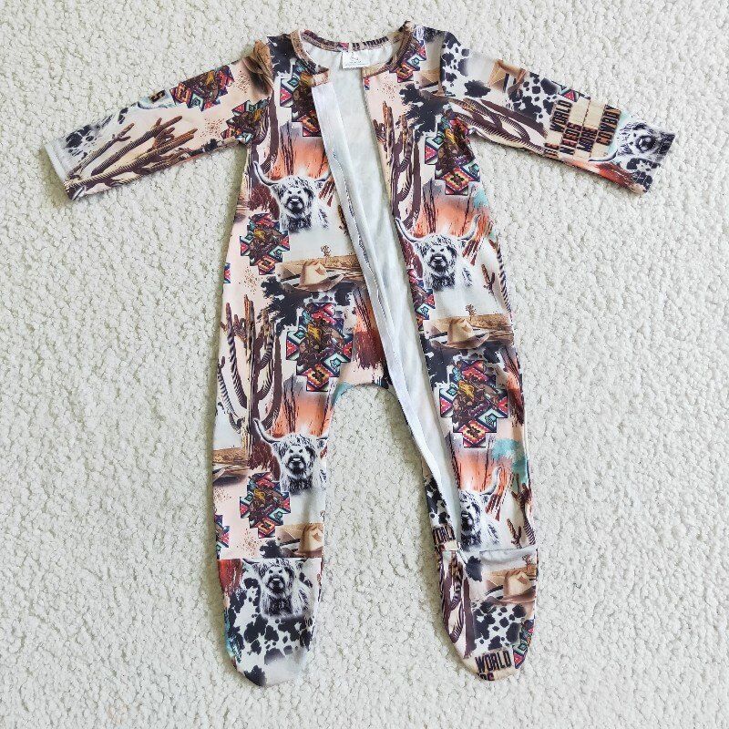 Western Zip Sleeper romper even feet  long sleeve jumpsuit