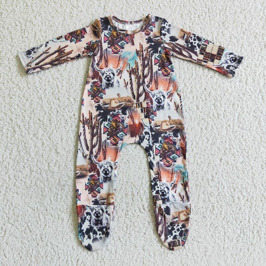 Western Zip Sleeper romper even feet  long sleeve jumpsuit