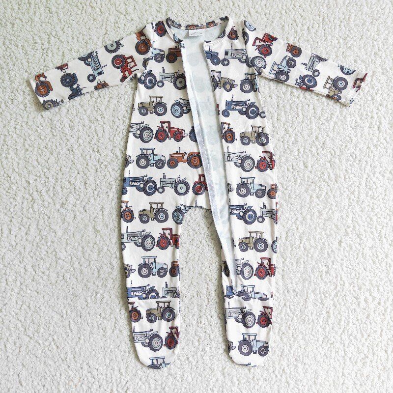 truck tractor Zip Sleeper romper even feet  long sleeve jumpsuit