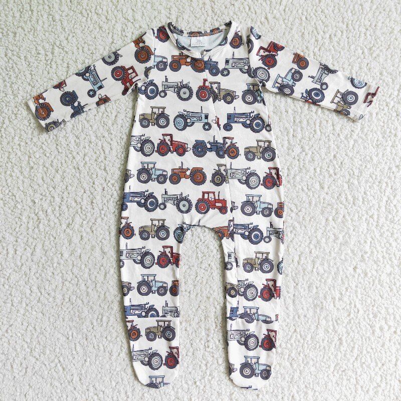 truck tractor Zip Sleeper romper even feet  long sleeve jumpsuit