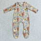 highland cow sunflower Zip Sleeper romper even feet  long sleeve jumpsuit