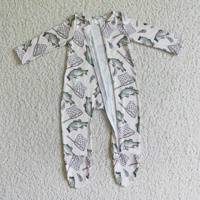 fishing Zip Sleeper romper even feet  long sleeve jumpsuit