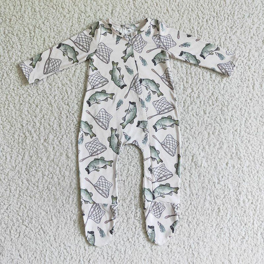 fishing Zip Sleeper romper even feet  long sleeve jumpsuit