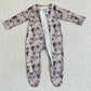 4.19Western Cow Cactus Zip Sleeper romper even feet  long sleeve jumpsuit
