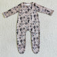 4.19Western Cow Cactus Zip Sleeper romper even feet  long sleeve jumpsuit