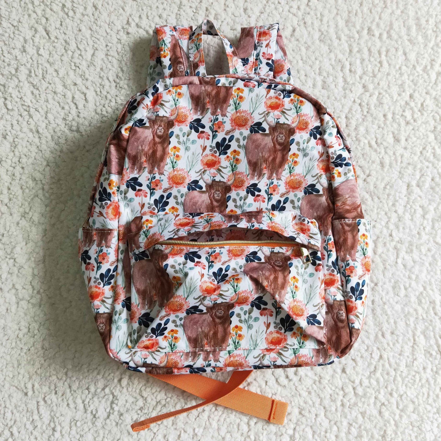 kids bags flower highland cow girls backpack