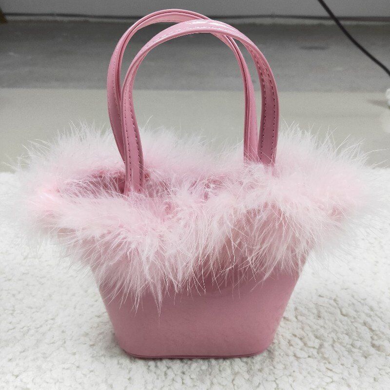 pink bags fuzzy lace kids girls handbag