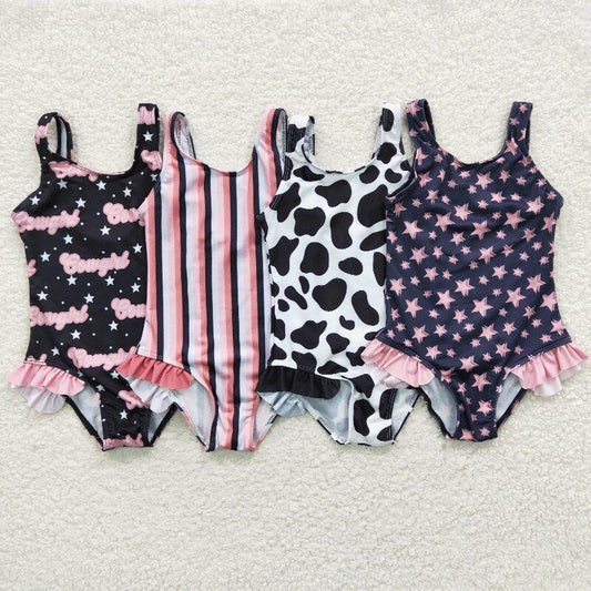 cow stripe star print swimsuit girls summer bathing set