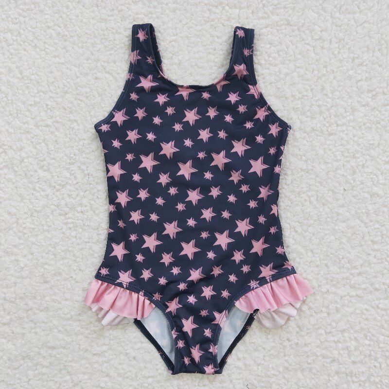 cow stripe star print swimsuit girls summer bathing set