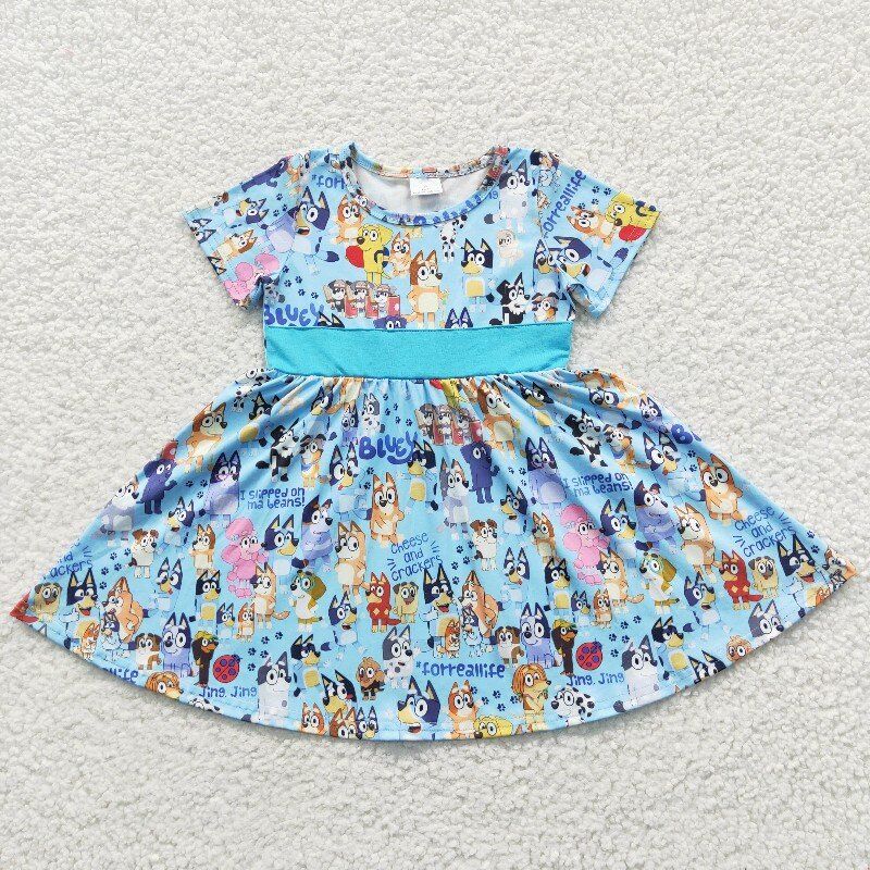 blue dogs boy short sleeve shirt match girls dress