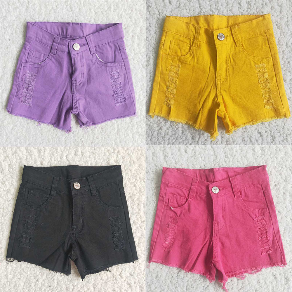 Colored jeans buttons cut denim shorts